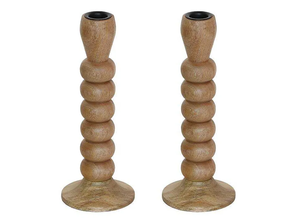 Set Van 2 Kandelaars Van Mangohout - H23 Cm - Naturel - Fainin-OZAIA New