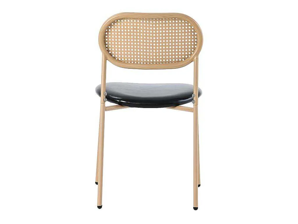 Set Van 4 Kunstleer En Rotan Stoelen - Metalen Poten - Zwart-ModernLuxe Sale