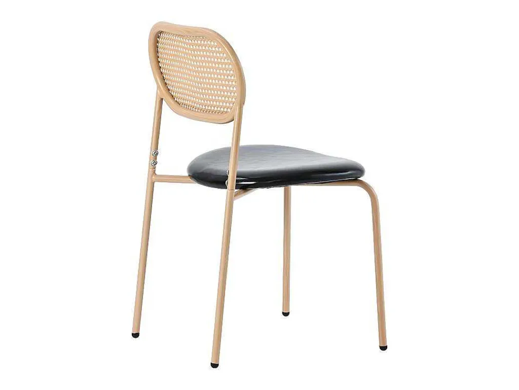 Set Van 4 Kunstleer En Rotan Stoelen - Metalen Poten - Zwart-ModernLuxe Sale