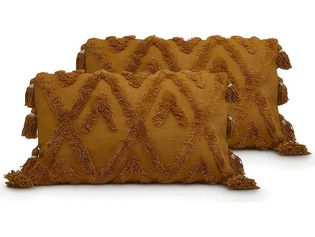 Set Van 2 Kussens Met Pompons Aspen - Getuft Katoen - 30 X 50 Cm - Bronze-OZAIA New