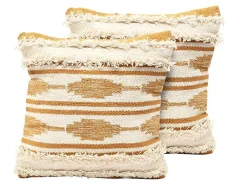 Set Van 2 Kussens Van Katoen Met Franjes Karius - 40 X 40 Cm - Geel En Beige-OZAIA Clearance