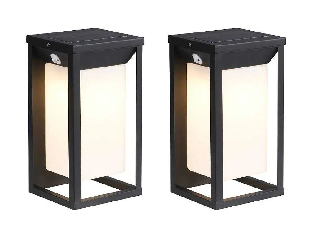 Set Van 2 Led-Buitenwandlampen Op Zonne-Energie - L. 15 X H. 30 Cm - Metaal - Zwart - Fozzano-SOLARGEO