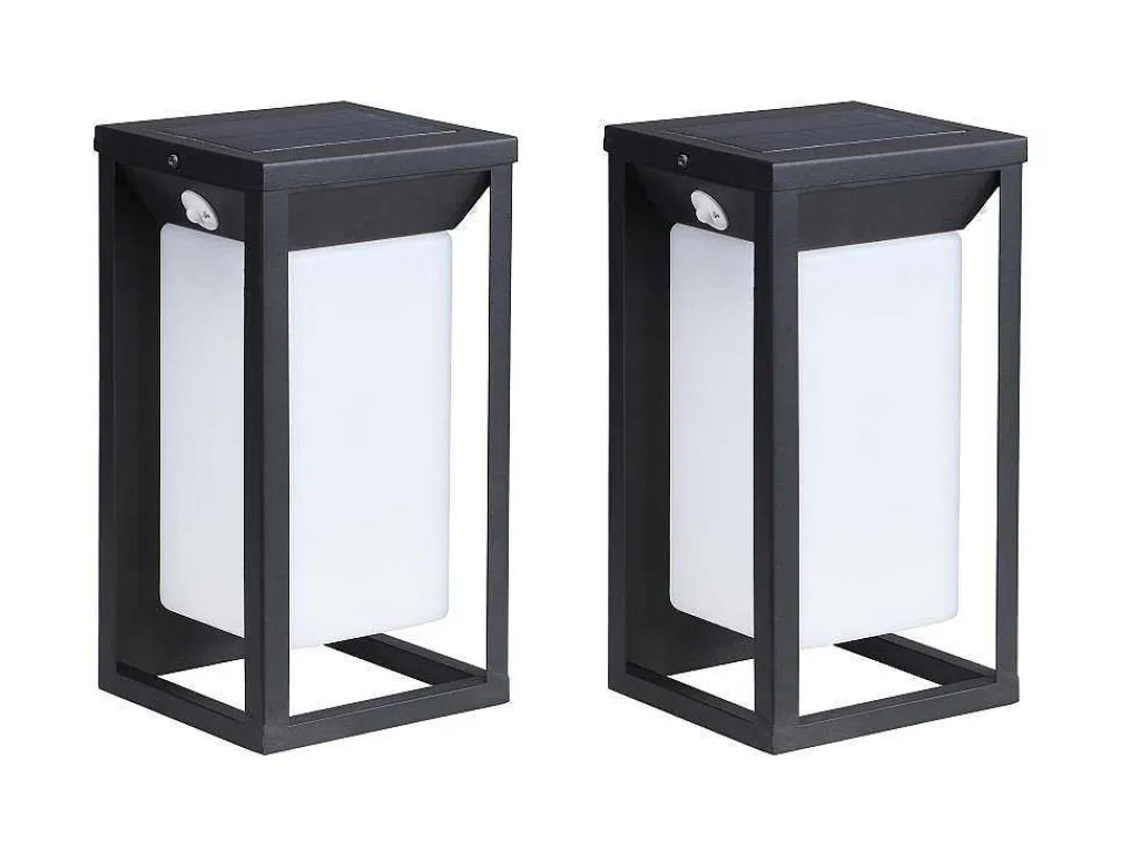 Set Van 2 Led-Buitenwandlampen Op Zonne-Energie - L. 15 X H. 30 Cm - Metaal - Zwart - Fozzano-SOLARGEO
