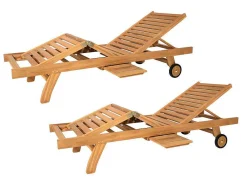 Set Van 2 Ligbedden Met Verschillende Standen In Teak - Licht Hout - Byblos Ii Van-MYLIA