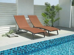 Set Van 2 Ligstoelen Met Verschillende Standen Van Aluminium En Textileen - Terracotta - Saranda Van-MYLIA