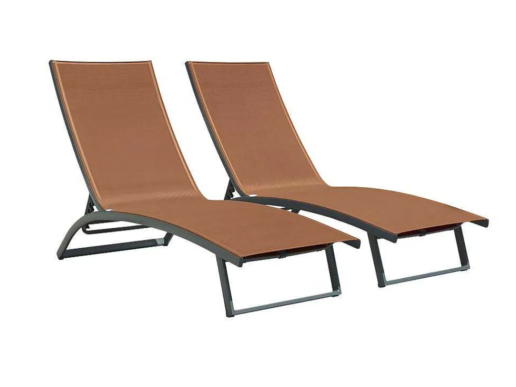 Set Van 2 Ligstoelen Met Verschillende Standen Van Aluminium En Textileen - Terracotta - Saranda Van-MYLIA