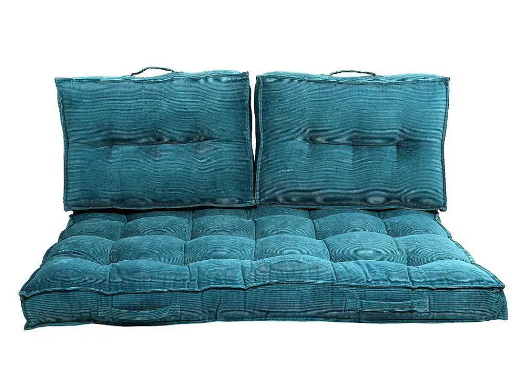 Set Van 1 Matras + 2 Palletkussens Van Ribfluweel - Blauw - Baila-OZAIA Clearance