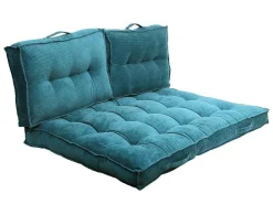 Set Van 1 Matras + 2 Palletkussens Van Ribfluweel - Blauw - Baila-OZAIA Clearance
