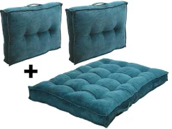 Set Van 1 Matras + 2 Palletkussens Van Ribfluweel - Blauw - Baila-OZAIA Clearance
