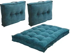 Set Van 1 Matras + 2 Palletkussens Van Ribfluweel - Blauw - Baila-OZAIA Clearance
