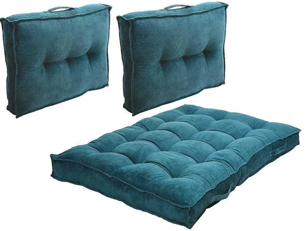 Set Van 1 Matras + 2 Palletkussens Van Ribfluweel - Blauw - Baila-OZAIA Clearance