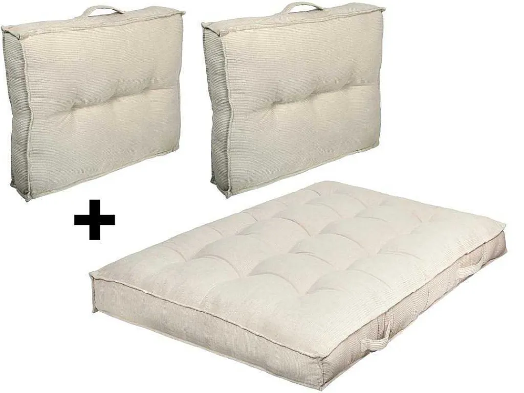 Set Van 1 Matras + 2 Palletkussens Van Ribfluweel - Beige - Baila-OZAIA New