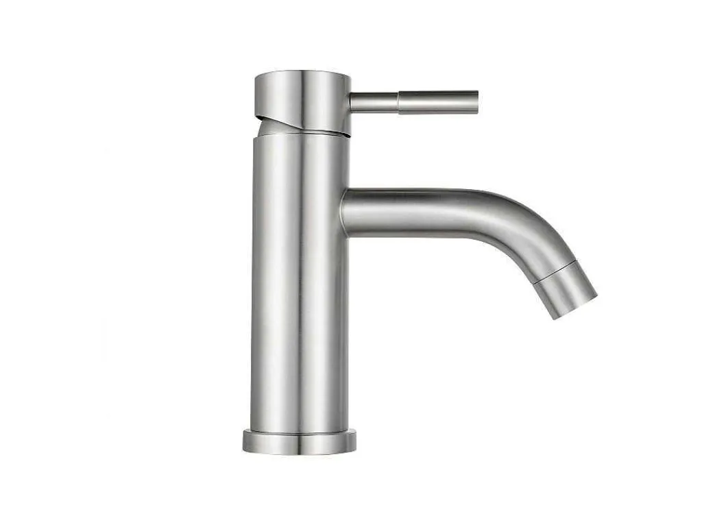 Set Van 2 Mechanische Mengkranen Met Ronde Vorm Van Roestvrij Staal - Geborsteld Nikkelkleurig - H17 Cm - Salavan-Shower & Design
