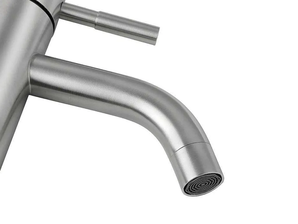 Set Van 2 Mechanische Mengkranen Met Ronde Vorm Van Roestvrij Staal - Geborsteld Nikkelkleurig - H17 Cm - Salavan-Shower & Design