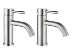 Set Van 2 Mechanische Mengkranen Met Ronde Vorm Van Roestvrij Staal - Geborsteld Nikkelkleurig - H17 Cm - Salavan-Shower & Design