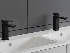 Set Van 2 Mechanische Mengkranen Met Vierkante Vorm Van Geborsteld Roestvrij Staal - Mat Zwart - H17,3 Cm - Canilas-Shower & Design New
