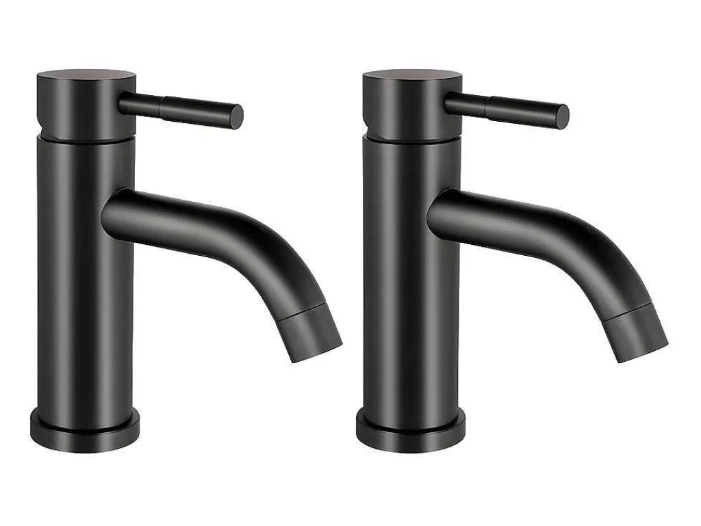 Set Van 2 Mechanische Mengkranen Met Ronde Vorm Van Geborsteld Roestvrij Staal - Mat Zwart - H17 Cm - Salavan-Shower & Design Clearance