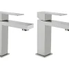 Set Van 2 Mechanische Mengkranen Met Vierkante Vorm Van Roestvrij Staal - Geborsteld Nikkelkleurig - H17,3 Cm - Canilas-Shower & Design Hot