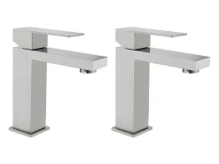 Set Van 2 Mechanische Mengkranen Met Vierkante Vorm Van Roestvrij Staal - Geborsteld Nikkelkleurig - H17,3 Cm - Canilas-Shower & Design Hot