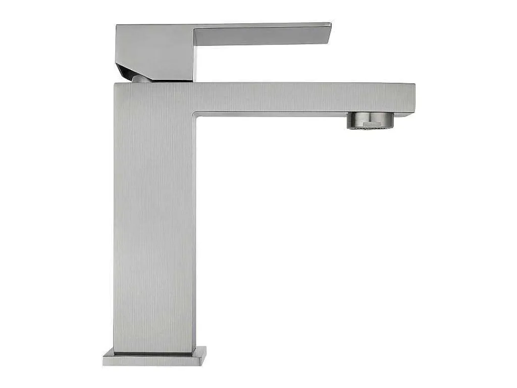 Set Van 2 Mechanische Mengkranen Met Vierkante Vorm Van Roestvrij Staal - Geborsteld Nikkelkleurig - H17,3 Cm - Canilas-Shower & Design Hot