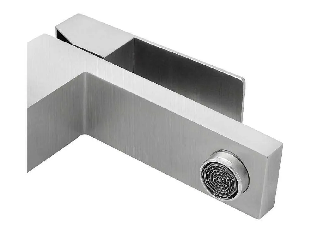 Set Van 2 Mechanische Mengkranen Met Vierkante Vorm Van Roestvrij Staal - Geborsteld Nikkelkleurig - H17,3 Cm - Canilas-Shower & Design Hot