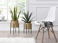 Set Van 2 Metalen Bloempotten - D25 X H39 En D23 X H35,5 - Goud En Zwart - Edmee-OZAIA Best