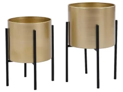 Set Van 2 Metalen Bloempotten - D25 X H39 En D23 X H35,5 - Goud En Zwart - Edmee-OZAIA Best