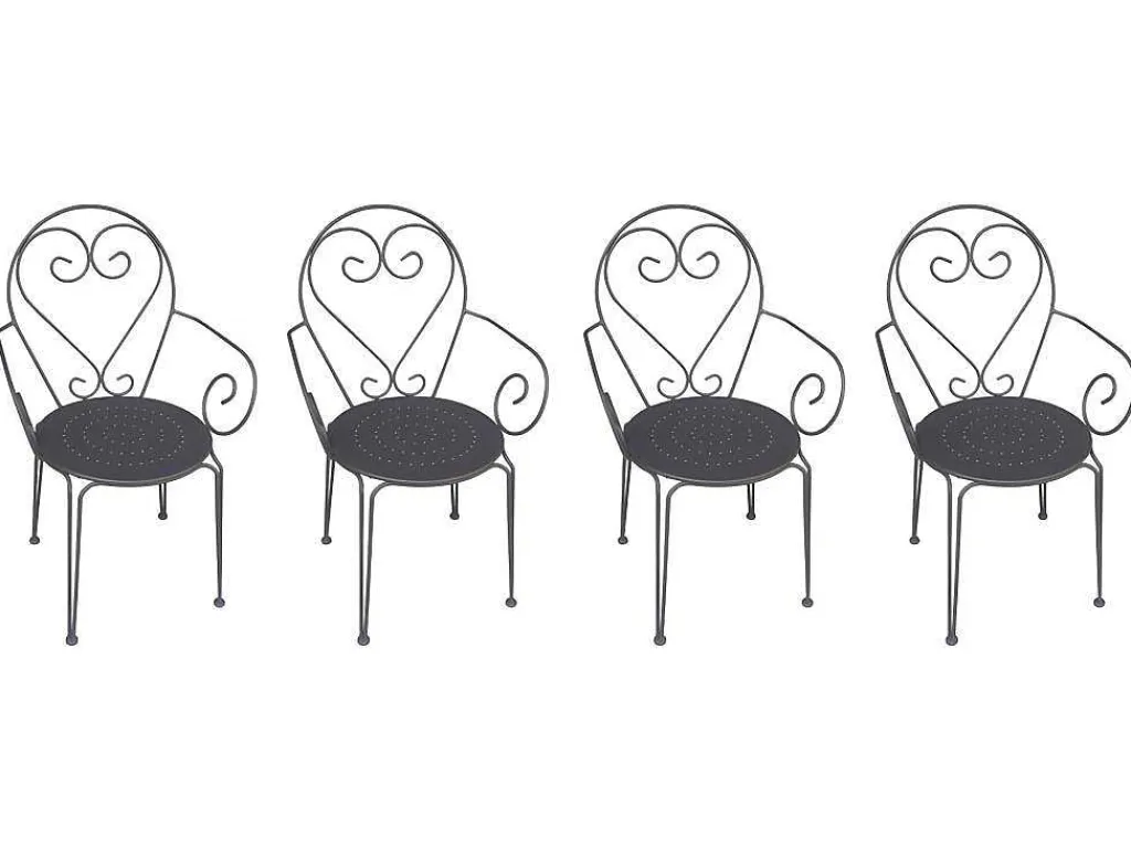 Set Van 4 Metalen Tuinstoelen Met Smeedijzereffectt Met Armleuningen - Antraciet - Guermantes-MYLIA Discount