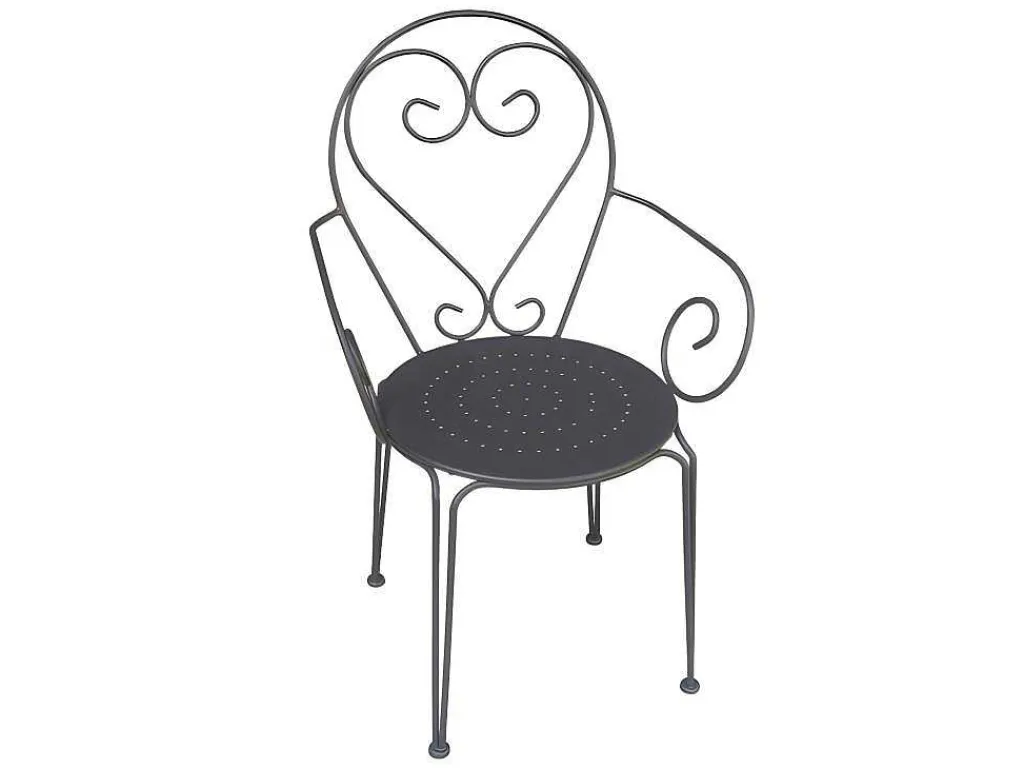 Set Van 4 Metalen Tuinstoelen Met Smeedijzereffectt Met Armleuningen - Antraciet - Guermantes-MYLIA Discount