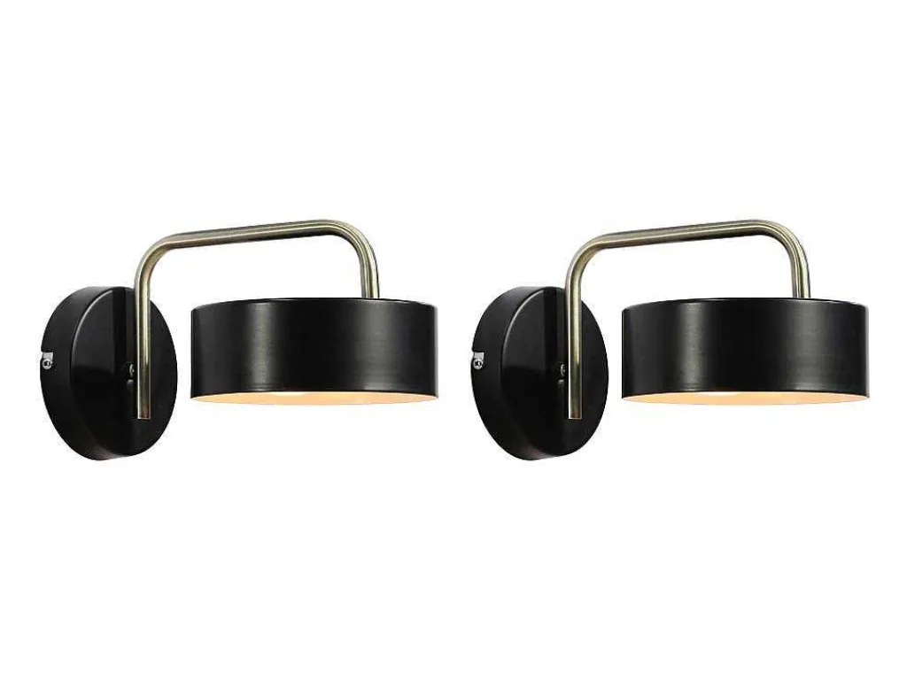 Set Van 2 Metalen Wandlampen In Vintage Stijl - L24 X H14,5 Cm - Zwart En Goudkleurig - Otilie-OZAIA Online
