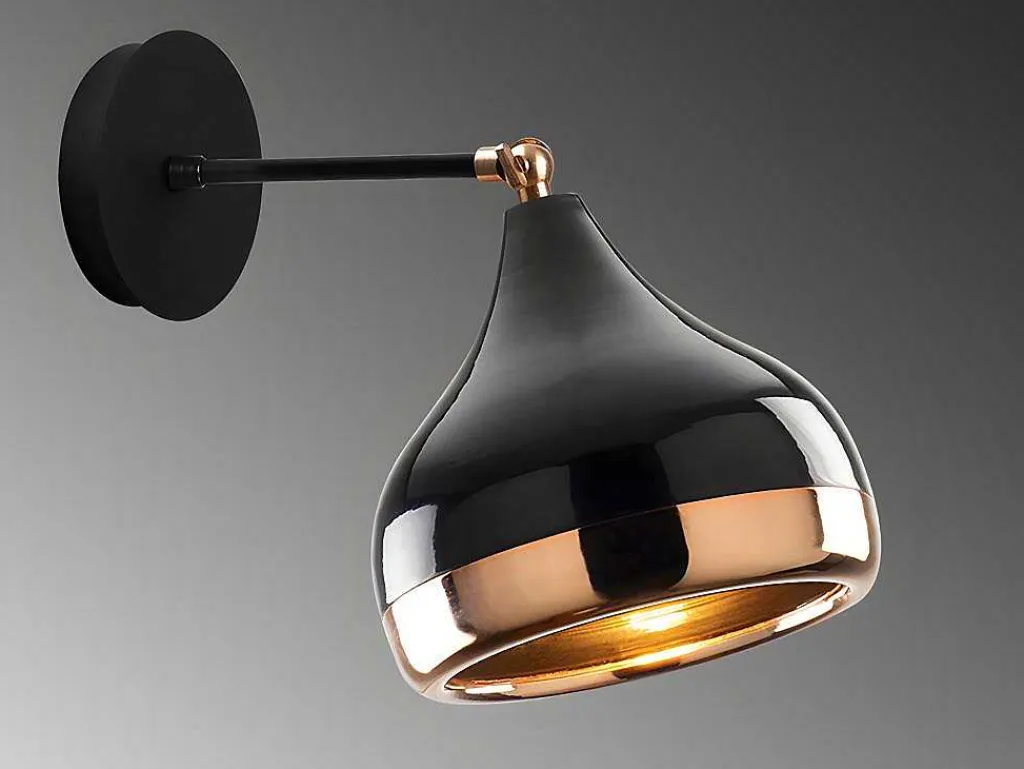 Set Van 2 Metalen Wandlampen Met Verstelbare Kap Yildo - D. 17 X H. 28 Cm - Zwart En Koperkleurig-OZAIA New