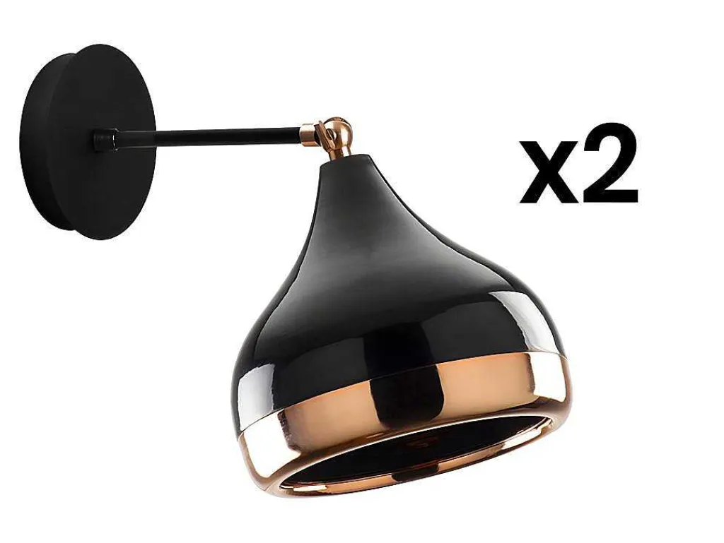 Set Van 2 Metalen Wandlampen Met Verstelbare Kap Yildo - D. 17 X H. 28 Cm - Zwart En Koperkleurig-OZAIA New
