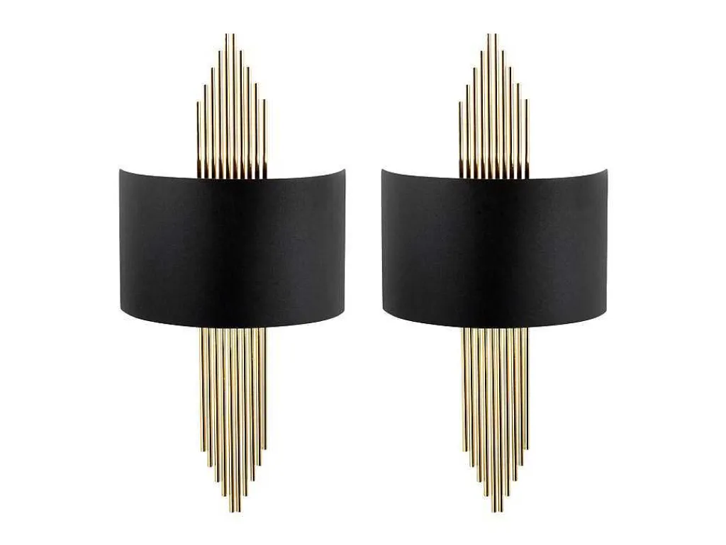 Set Van 2 Metalen Wandlampen In Art-Decostijl - L22 X H75 Cm - Zwart En Goudkleurig - Sangarius-OZAIA Discount