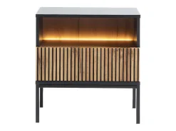 Set Van 2 Nachtkastje 1 Lade En 1 Nis - Met Ledverlichting - Zwart En Naturel - Ovila-Vente-unique