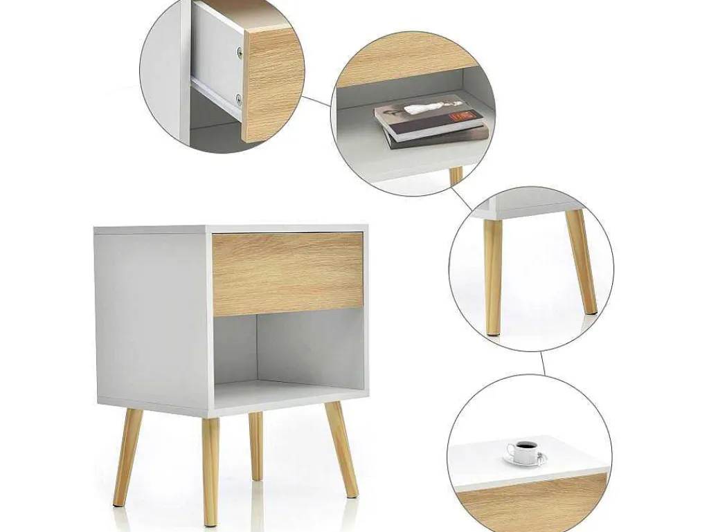 Set Van 2 Nachtkastjes - 1 Lade En 1 Nis - Wit-ModernLuxe New