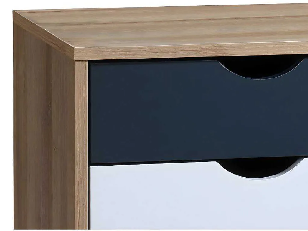 Set Van 2 Nachtkastjes 3 Lades - Kleur: Naturel, Wit En Marineblauw - Lurvia-Vente-unique Discount