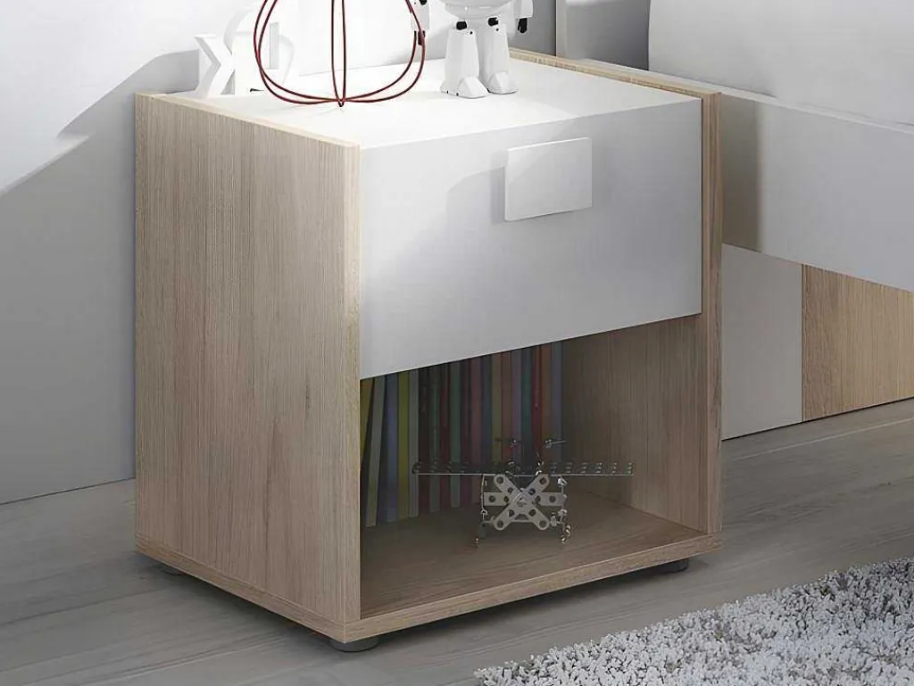 Set Van 2 Nachtkastjes Met 1 Lade En 1 Nis - Sonia - Materiaal: Naturel En Wit - Sonia-Vente-unique New
