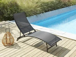 Set Van 2 Opstapelbare Ligstoelen Van Aluminium En Textileen - Zwart - Zensia-MYLIA