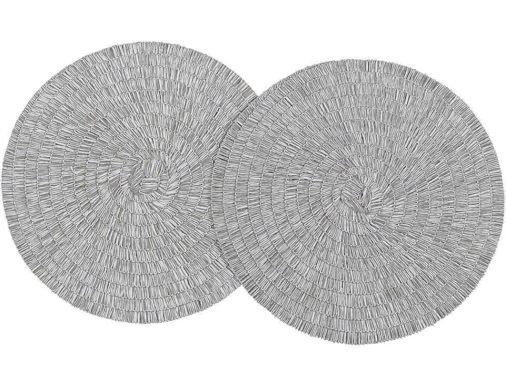 Set Van 6 Ronde Placemats Van Gevlochten Papier - Grijs En Wit - Fylat-OZAIA Online