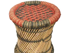 Set Van 2 Ronde Poefs Van Licht Naturelkleurig En Rood Rotan Mirtaka-Vente-unique Online