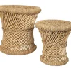 Set Van 2 Ronde Poefs Van Licht Naturelkleurig Rotan Mirtaka-Vente-unique Hot