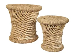 Set Van 2 Ronde Poefs Van Licht Naturelkleurig Rotan Mirtaka-Vente-unique Hot