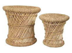 Set Van 2 Ronde Poefs Van Licht Naturelkleurig Rotan Mirtaka-Vente-unique Hot