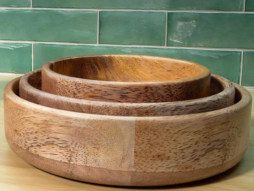 Set Van 3 Schaaltjes Van Mangohout - D17, 15 Et 12 Cm - Naturel - Valisa-OZAIA Sale