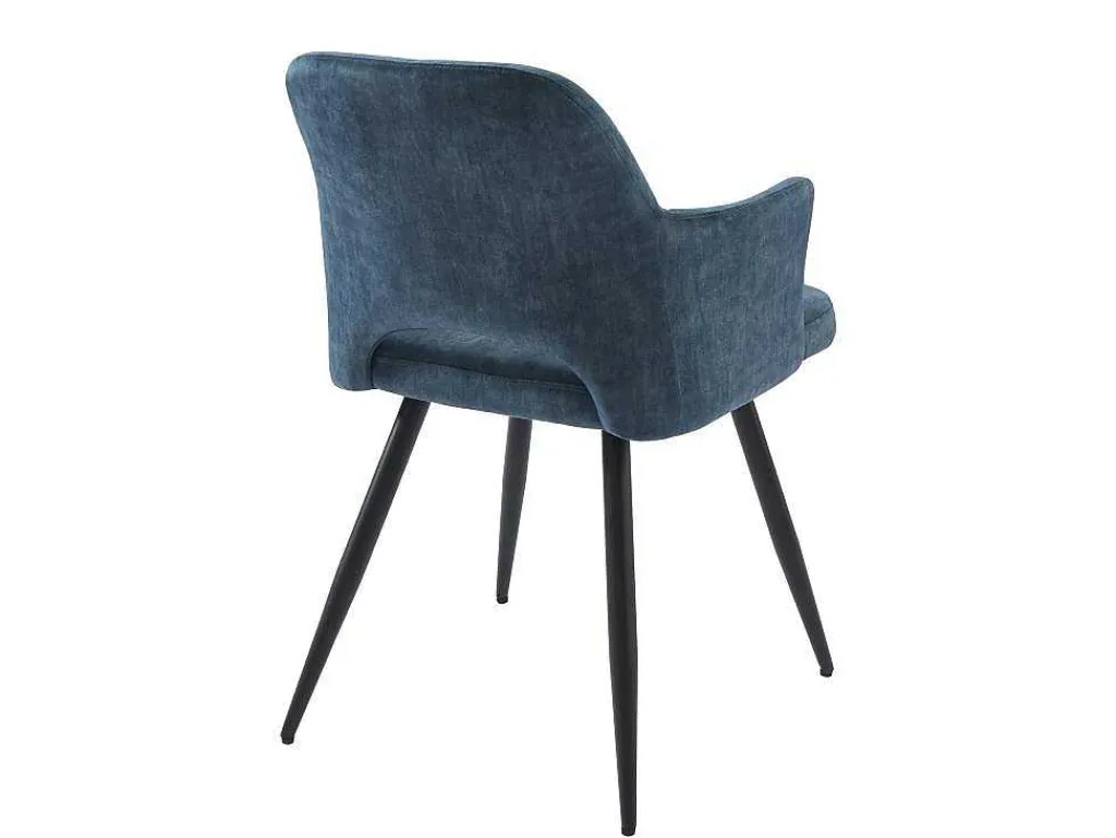 Set Van 2 Stoelen Met Armleuningen Van Stof En Zwart Metaal - Blauw - Kadija-Vente-unique New