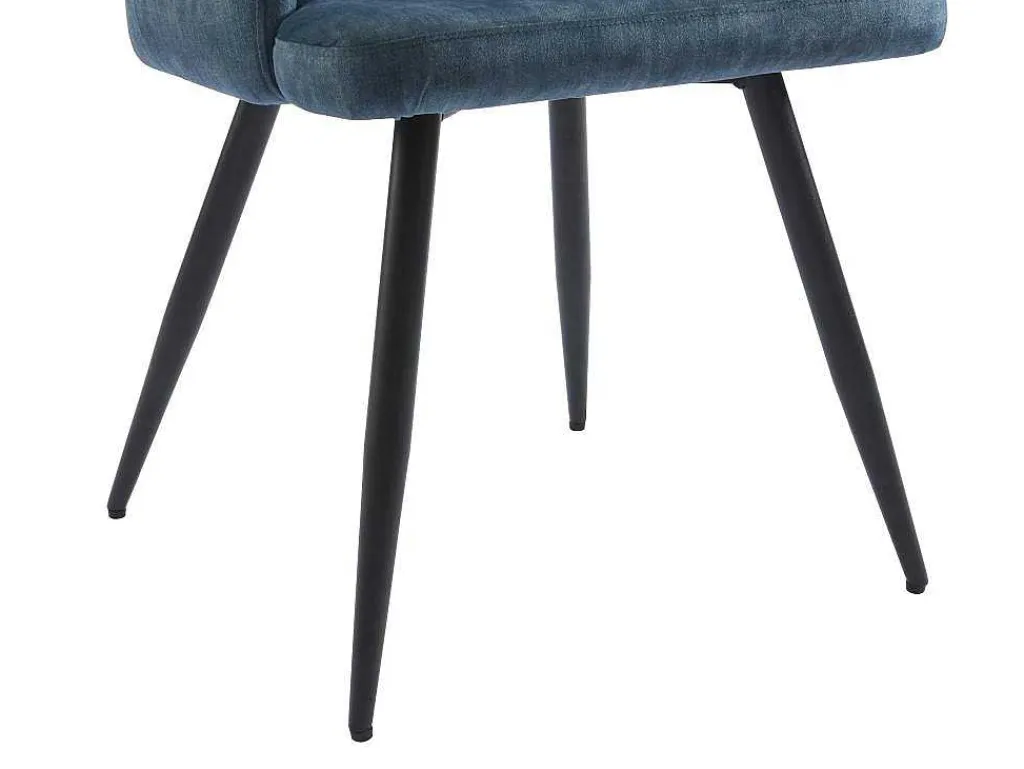 Set Van 2 Stoelen Met Armleuningen Van Stof En Zwart Metaal - Blauw - Kadija-Vente-unique New