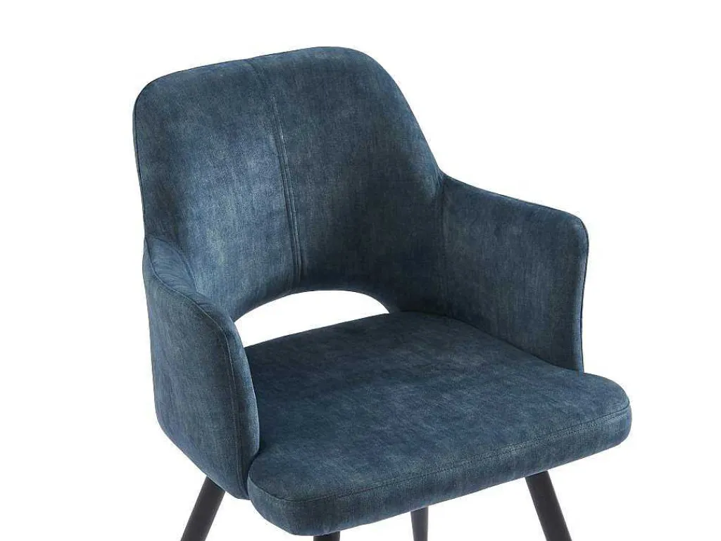 Set Van 2 Stoelen Met Armleuningen Van Stof En Zwart Metaal - Blauw - Kadija-Vente-unique New