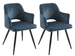 Set Van 2 Stoelen Met Armleuningen Van Stof En Zwart Metaal - Blauw - Kadija-Vente-unique New