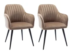Set Van 2 Stoelen Met Armleuningen Eleana - Fluweel En Zwart Metaal - Beige-Vente-unique Online