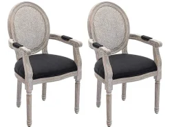 Set Van 2 Stoelen Met Armleuningen - Riet, Stof En Heveahout - Zwart - Antoinette-Vente-unique Discount
